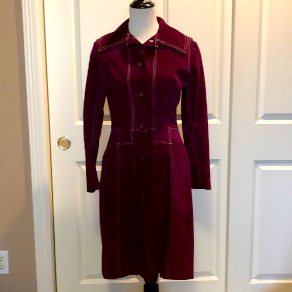 Vintage Red Suede trench coat with Satin Lining